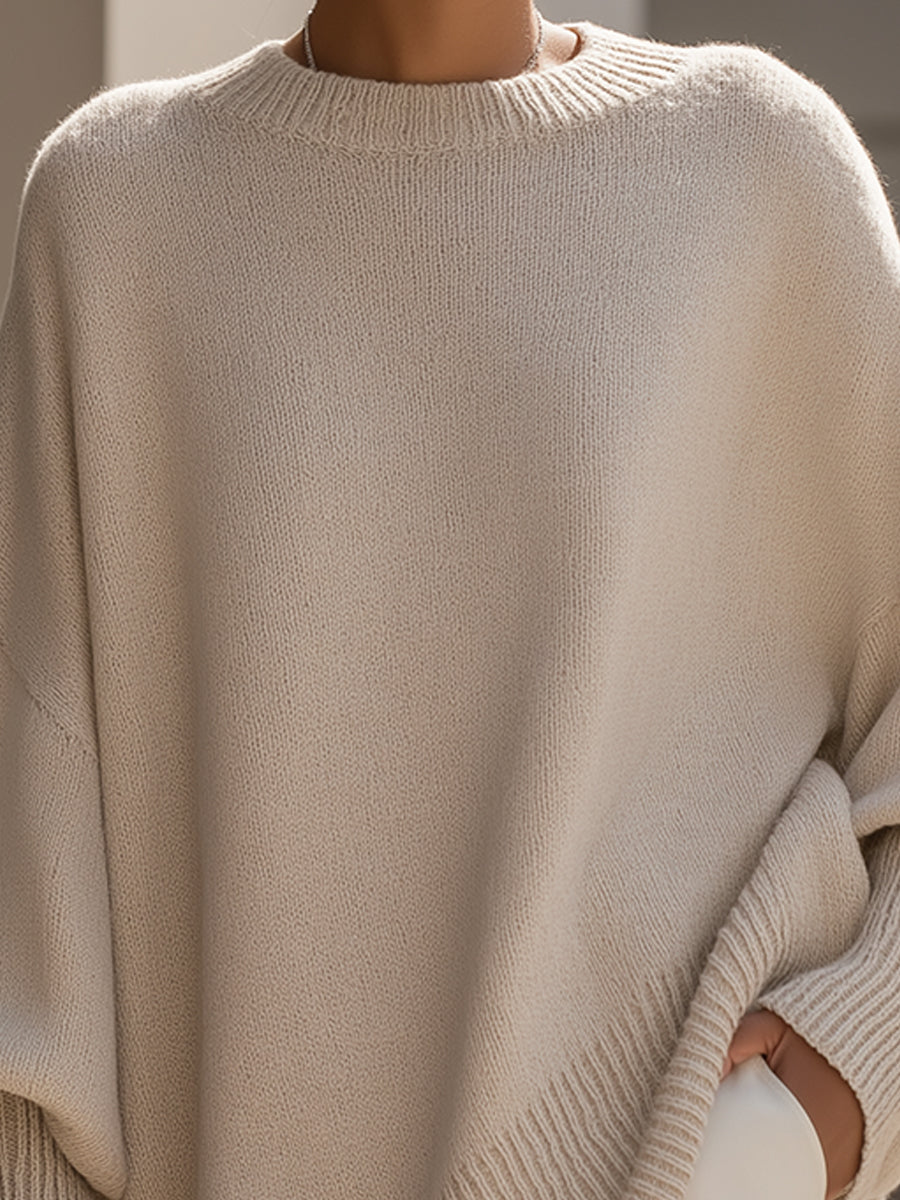Women's Wool Cashmere Blend Jumper – Oversized, Longline Hem