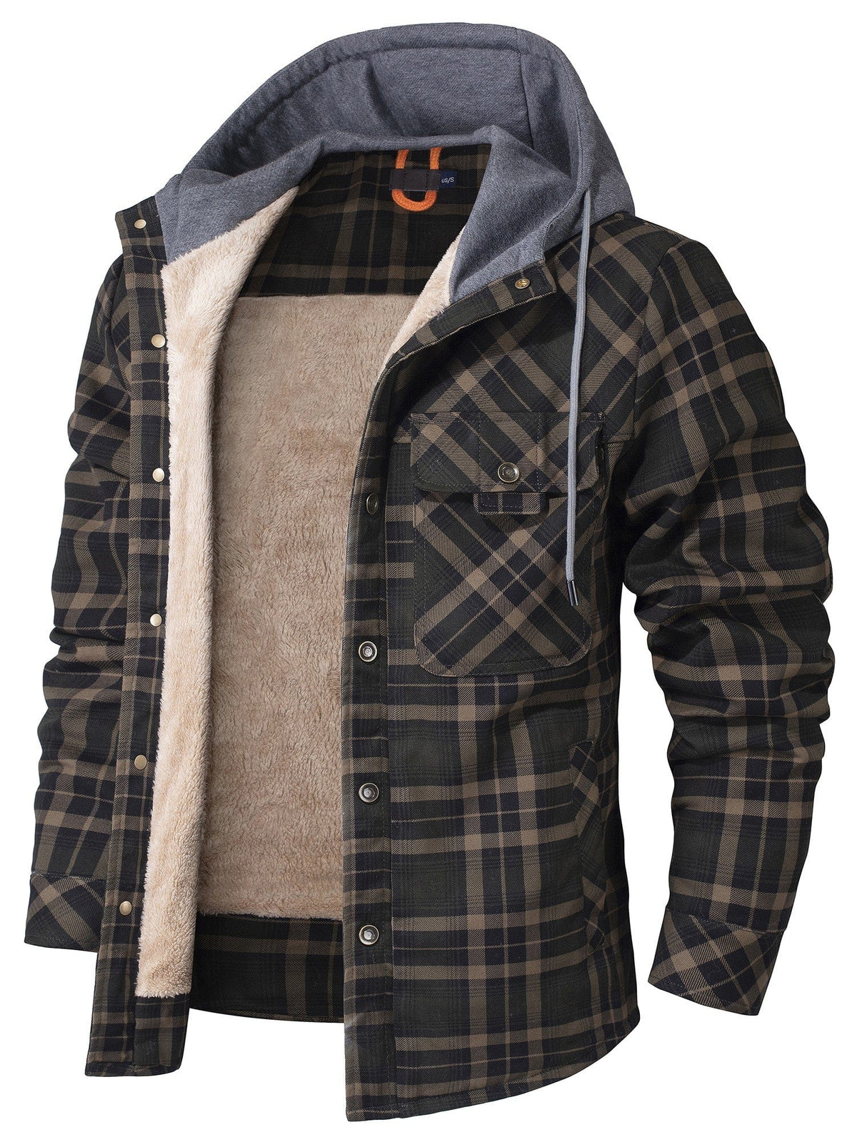 Men's Check Hooded Jacket – Fleece Lined Cotton, Button Front
