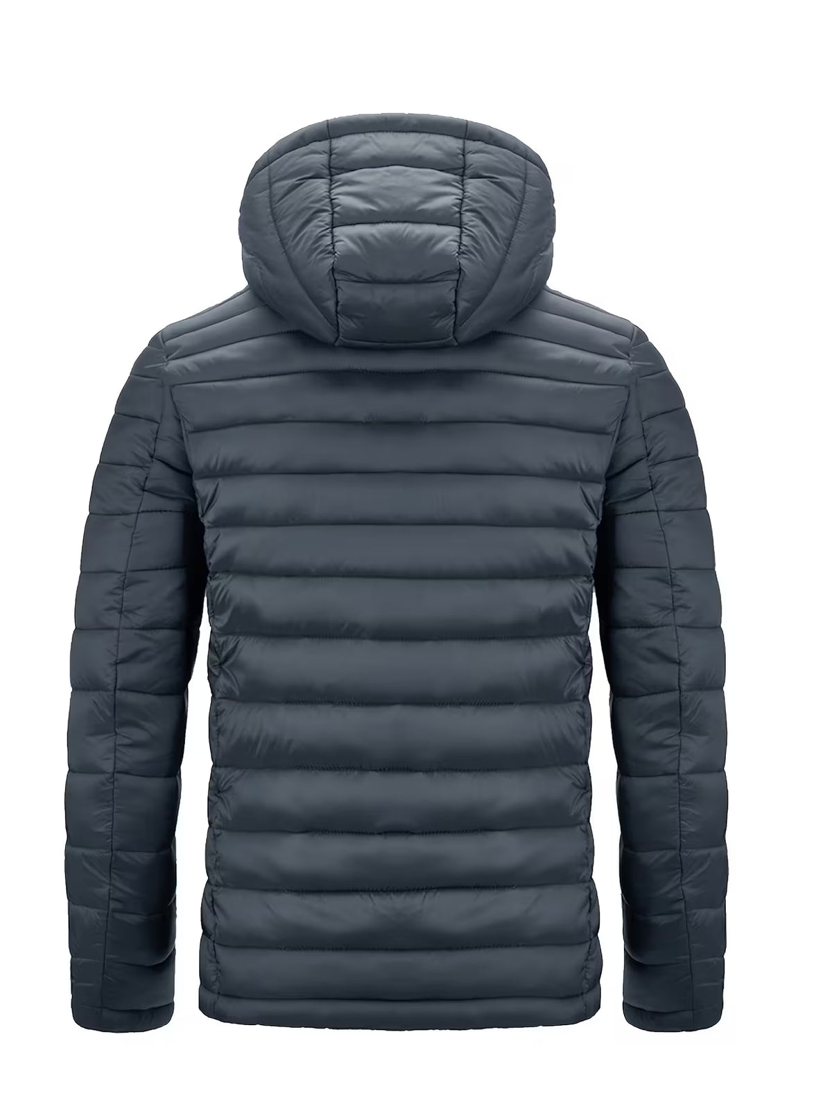 Men's Hooded Quilted Coat – Padded Winter Jacket, Zip Front