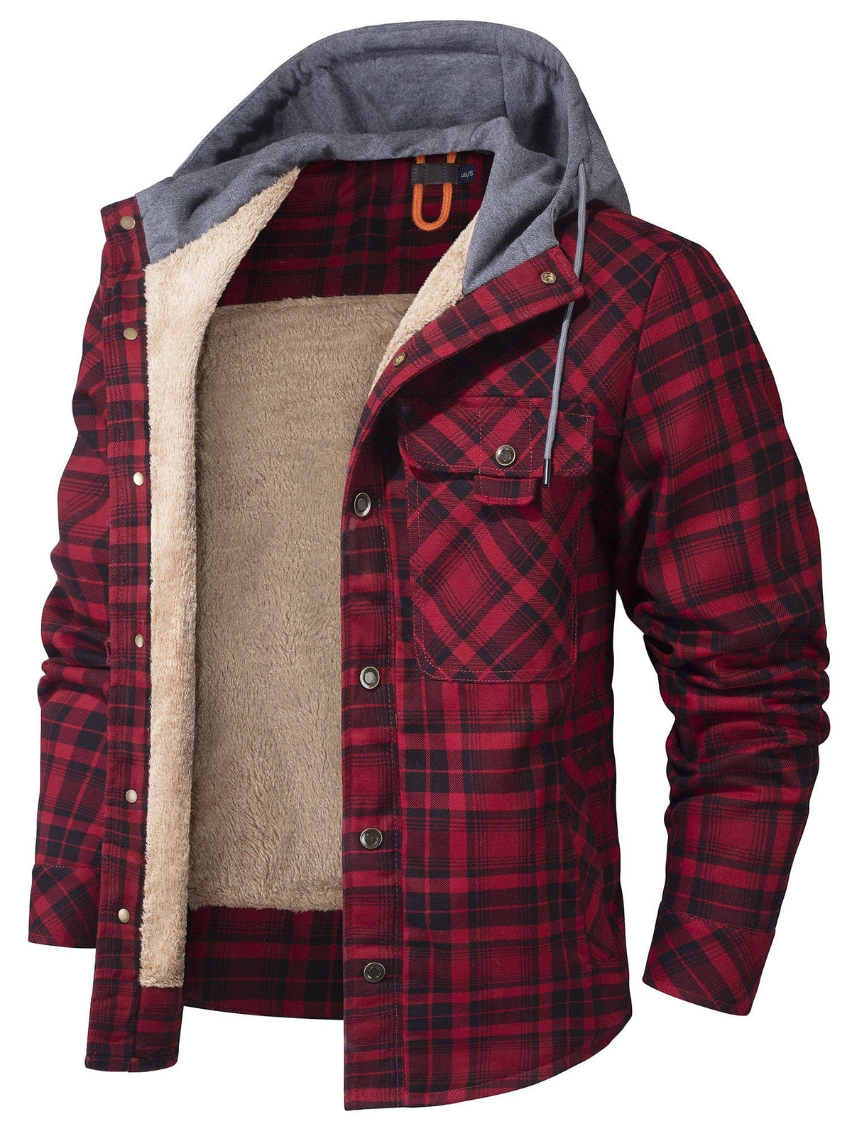 Men's Check Hooded Jacket – Fleece Lined Cotton, Button Front