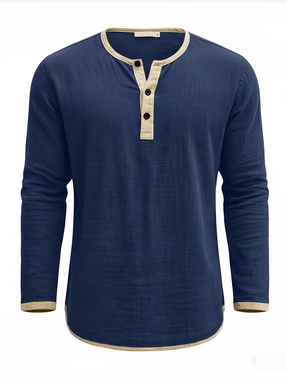Men's Linen Shirt – Stand Collar, Long Sleeve, Relaxed Fit