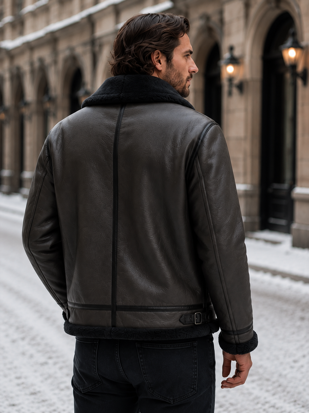 Men's Aviator Jacket – Leather-Look, Faux Shearling Lined