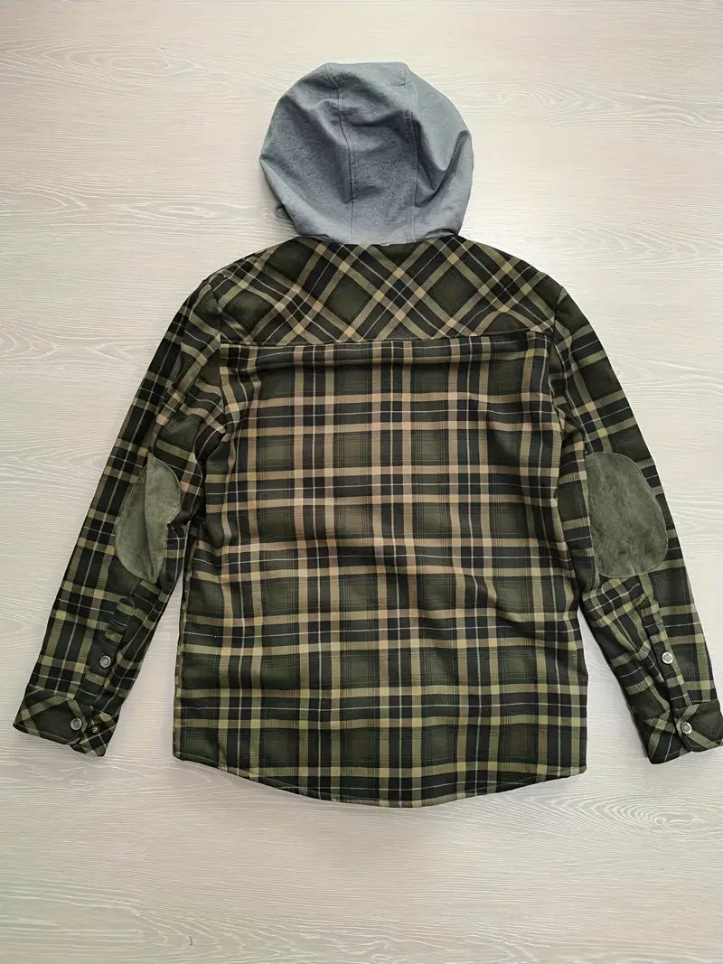 Men's Check Hooded Shirt Jacket – Fleece Lined, Relaxed Fit