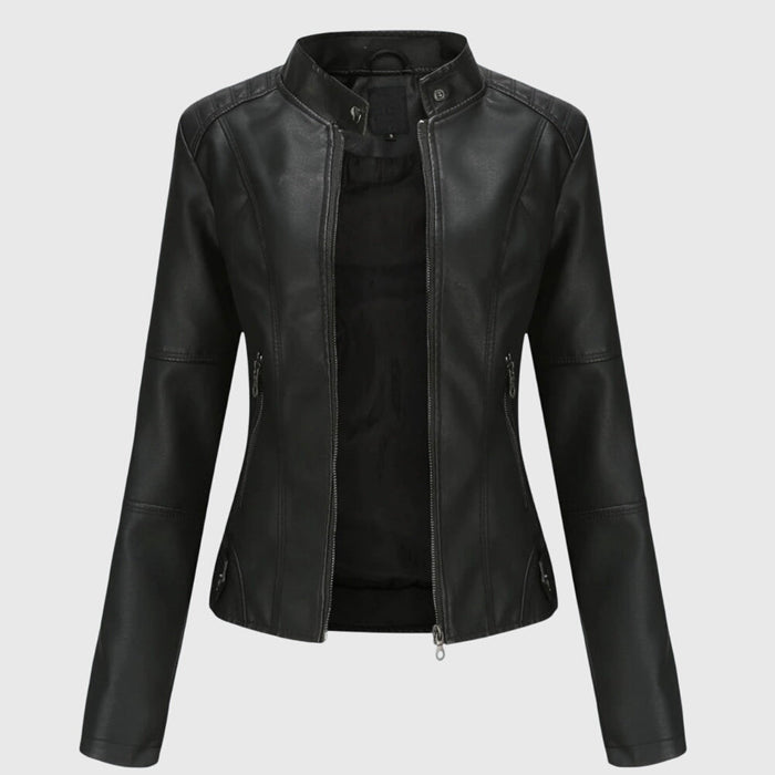 Women's Faux Leather Biker Jacket – Cropped Zip Up, Tailored Fit
