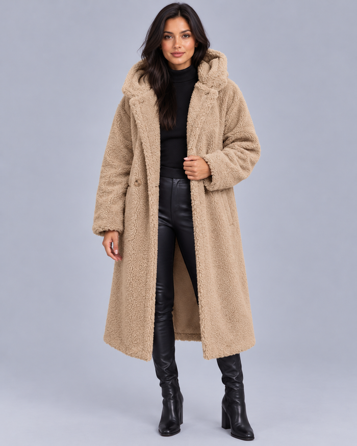 Women's Oversized Longline Hooded Teddy Coat
