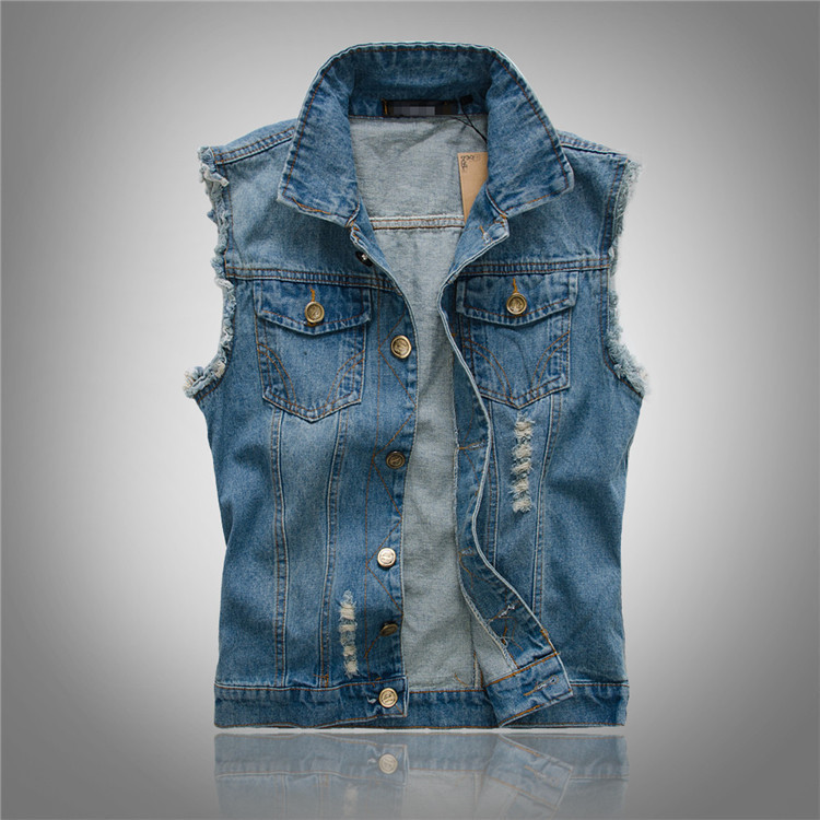 Men's Denim Gilet – Lapel Collar, Washed Finish