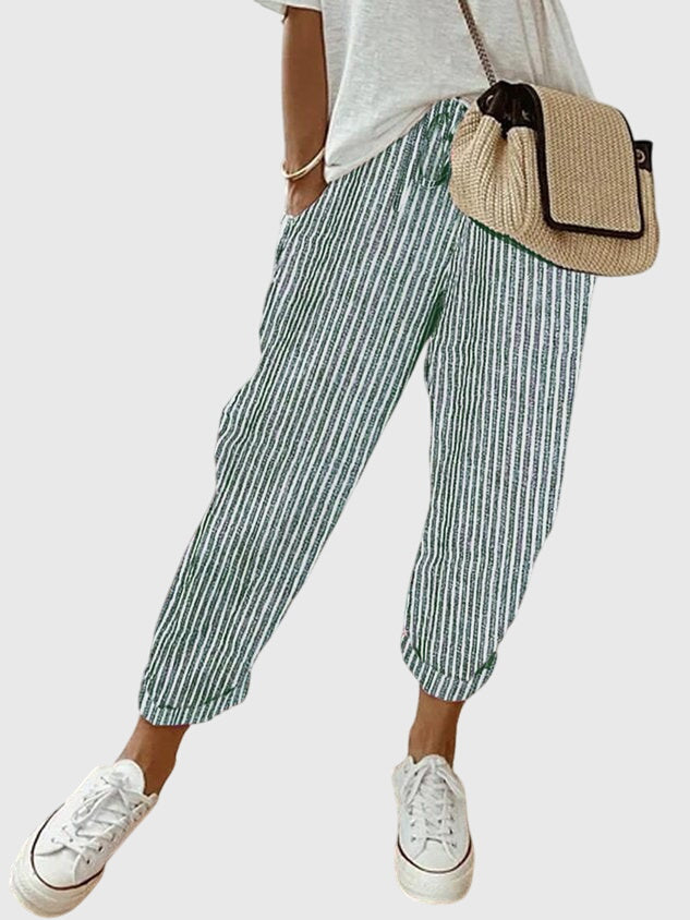 Men's High Waist Trousers – Straight Leg, Elastic Waist