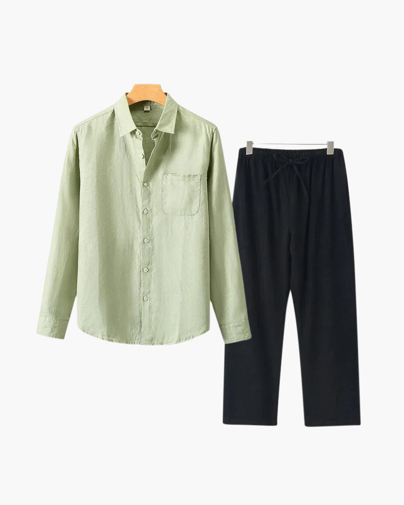 Men's Linen Shirt & Trousers Set – Long Sleeve, Regular Fit