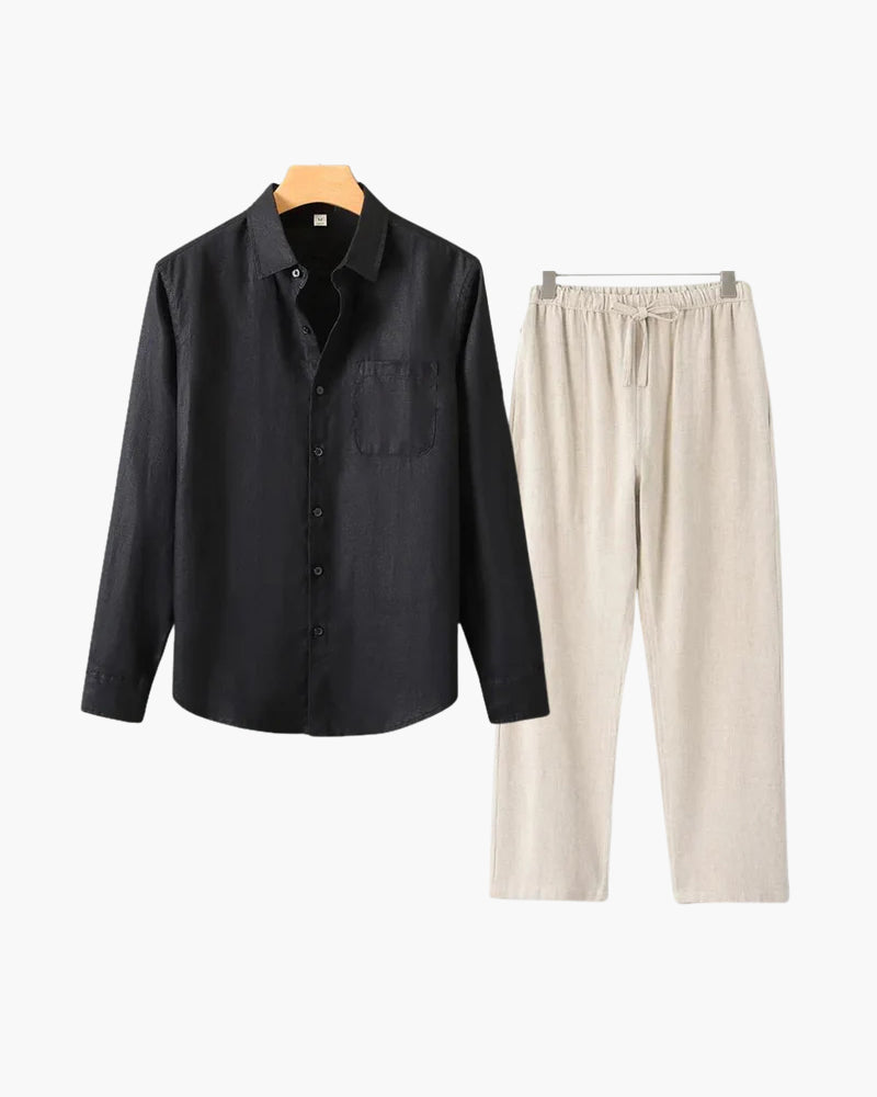 Men's Linen Shirt & Trousers Set – Long Sleeve, Regular Fit
