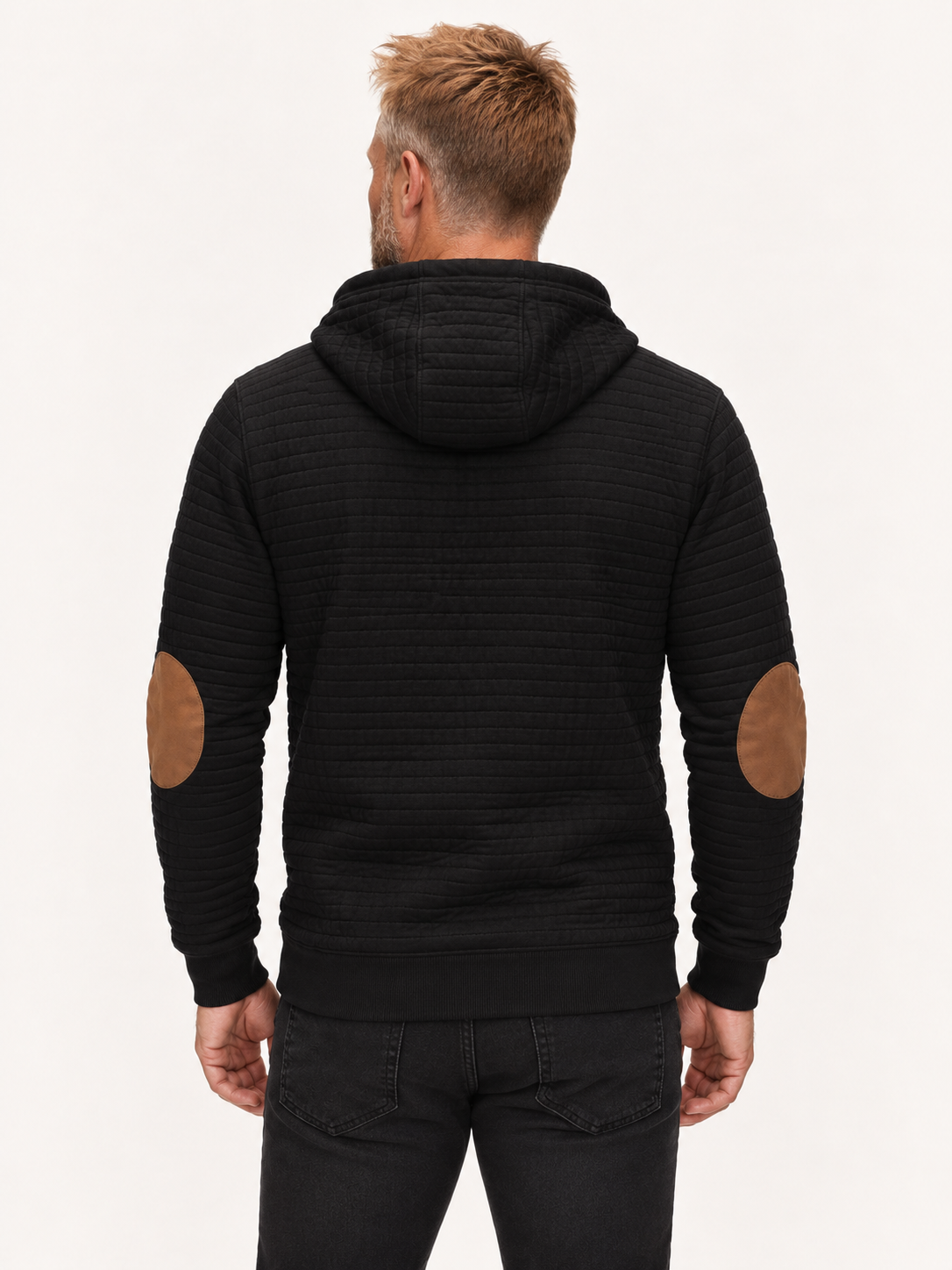 Men's Quilted Hoodie – Suede-Look Elbow Patches, Regular Fit
