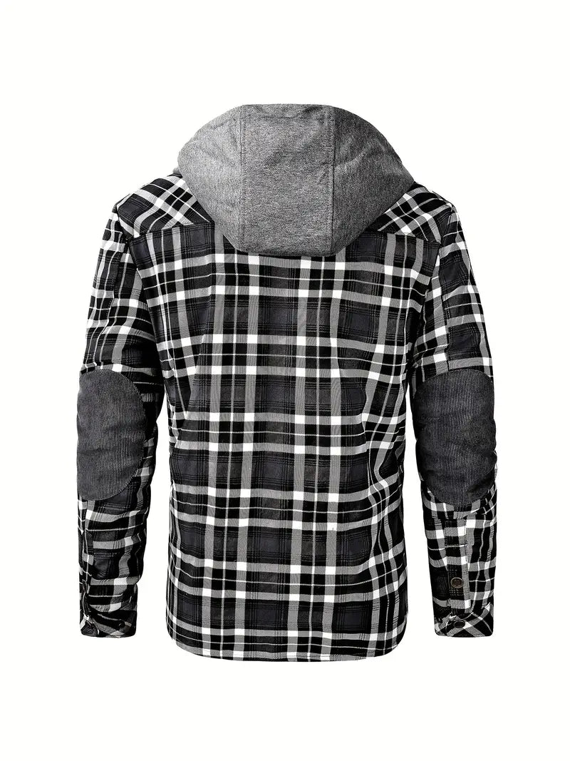 Men's Check Hooded Shirt Jacket – Fleece Lined, Relaxed Fit