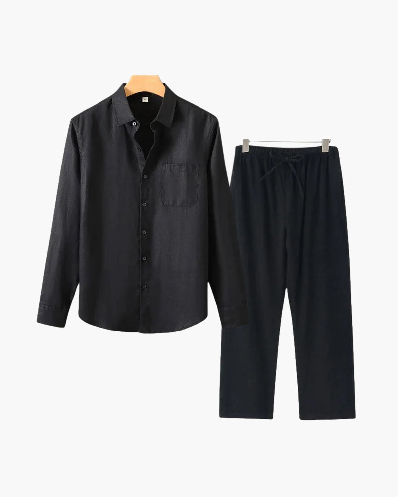 Men's Linen Shirt & Trousers Set – Long Sleeve, Regular Fit