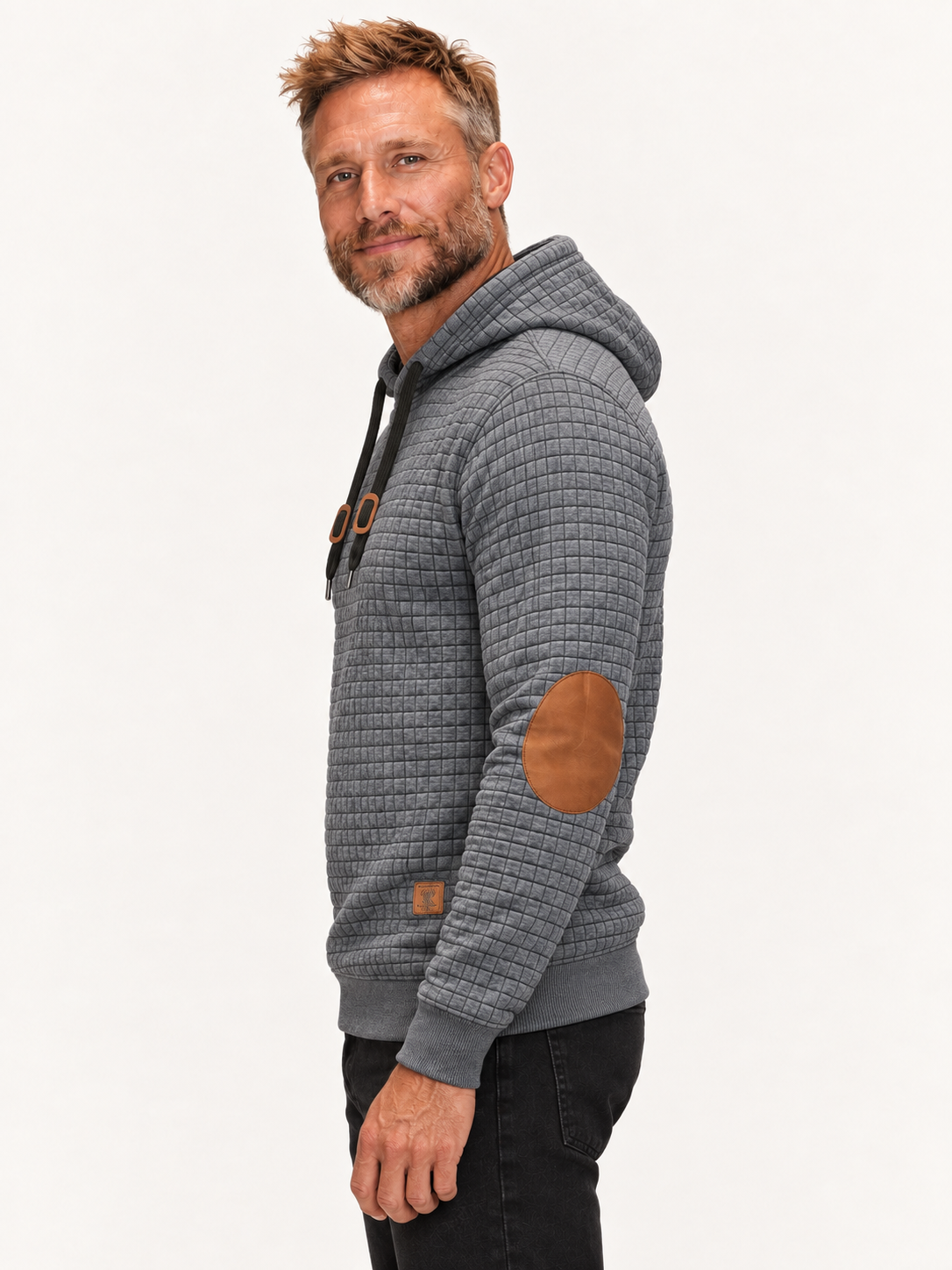 Men's Quilted Hoodie – Suede-Look Elbow Patches, Regular Fit