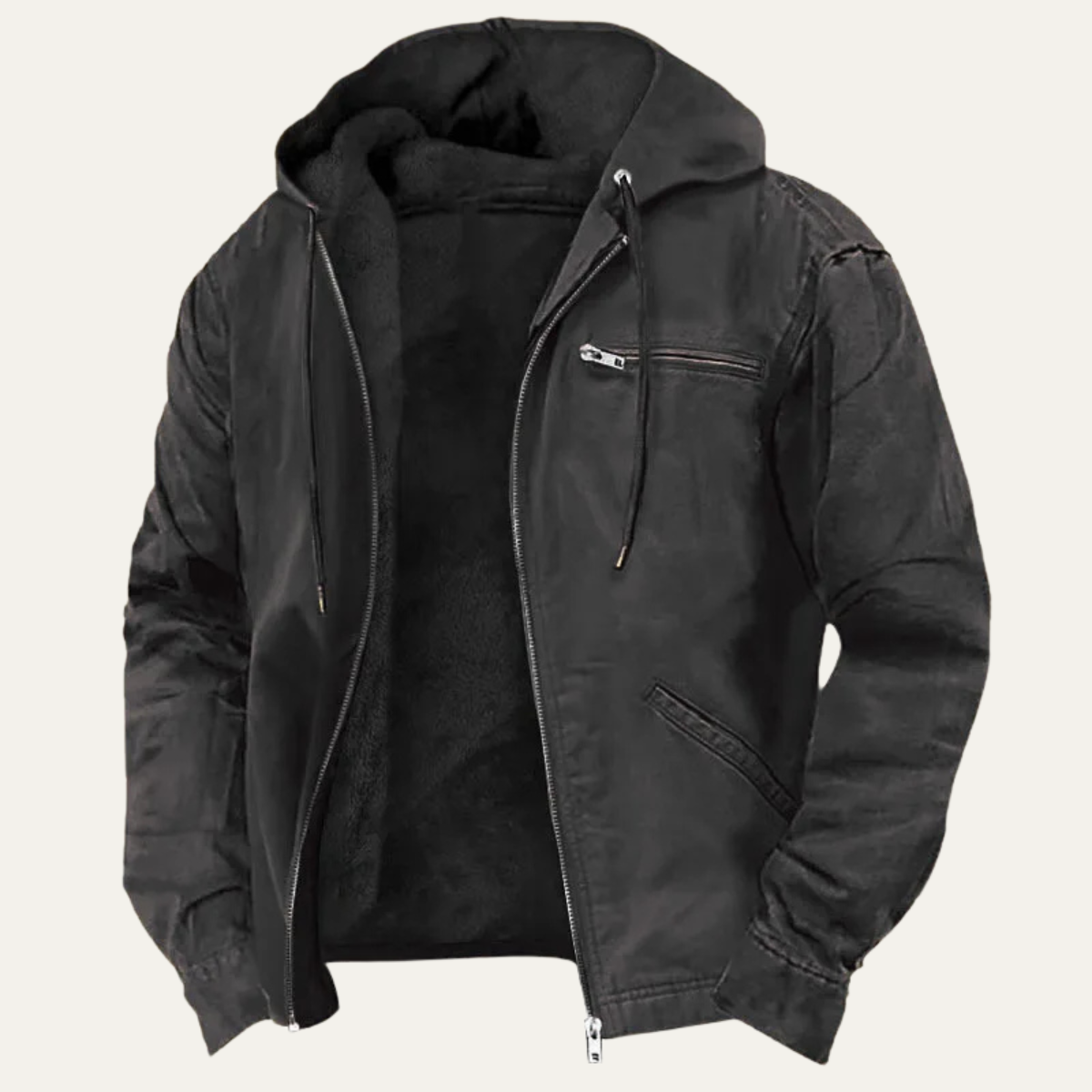 Men's Fleece Lined Hooded Jacket – Full Zip, Relaxed Fit