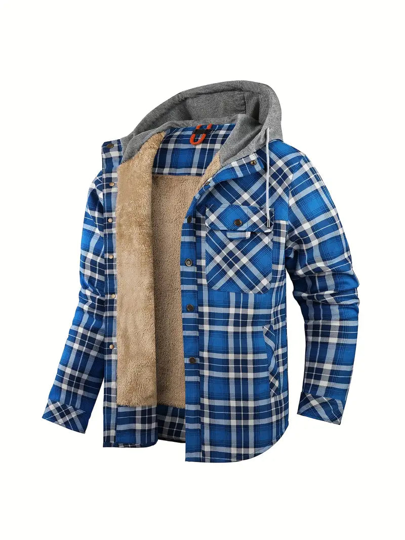 Men's Check Hooded Shirt Jacket – Fleece Lined, Relaxed Fit