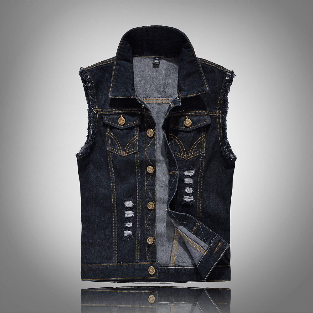 Men's Denim Gilet – Lapel Collar, Washed Finish
