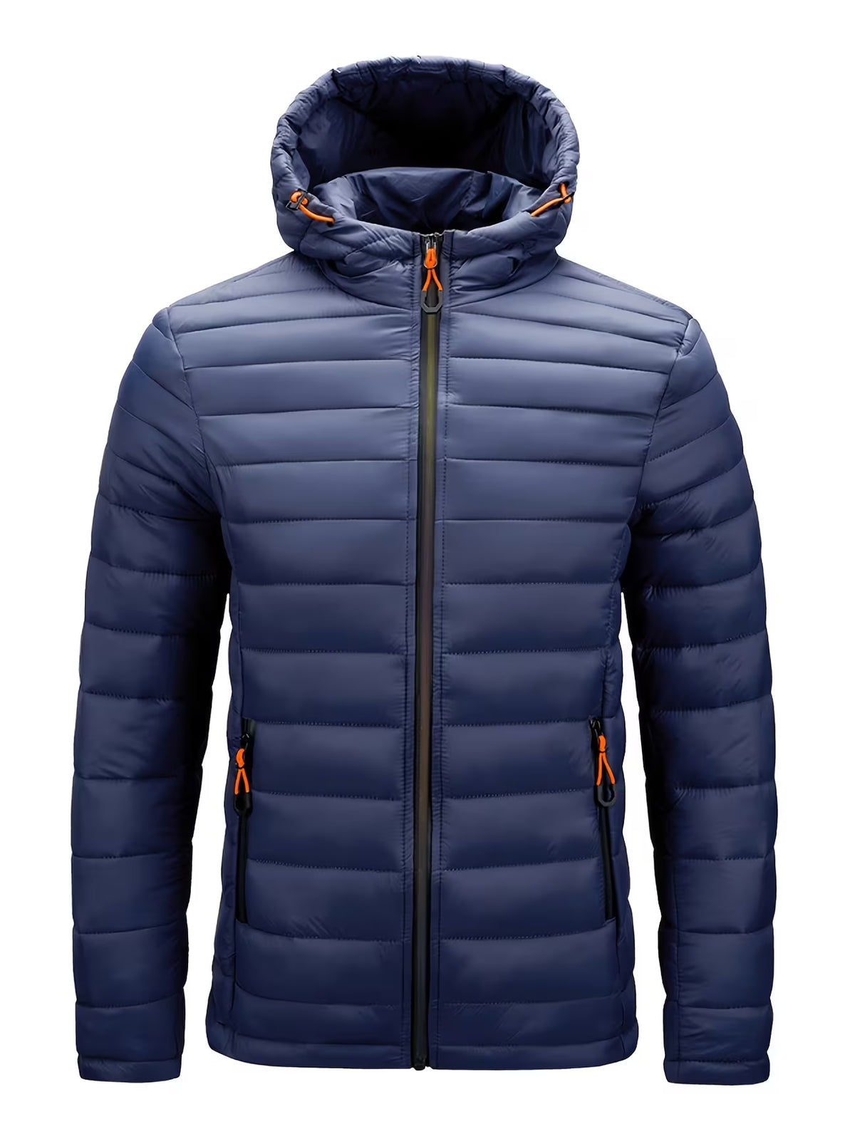 Men's Hooded Quilted Coat – Padded Winter Jacket, Zip Front