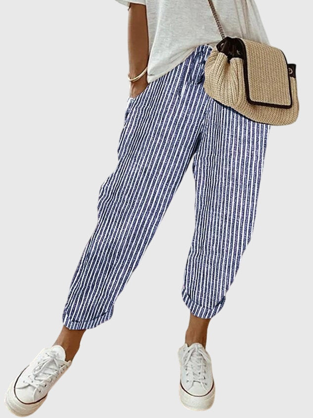 Men's High Waist Trousers – Straight Leg, Elastic Waist