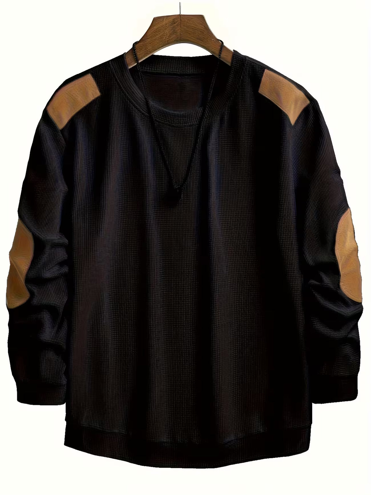 Men's Waffle Knit Crew Neck Sweatshirt – Colour Block, Relaxed Fit