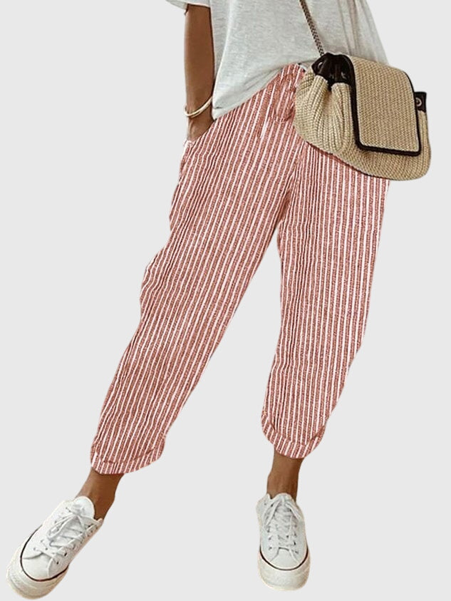 Men's High Waist Trousers – Straight Leg, Elastic Waist
