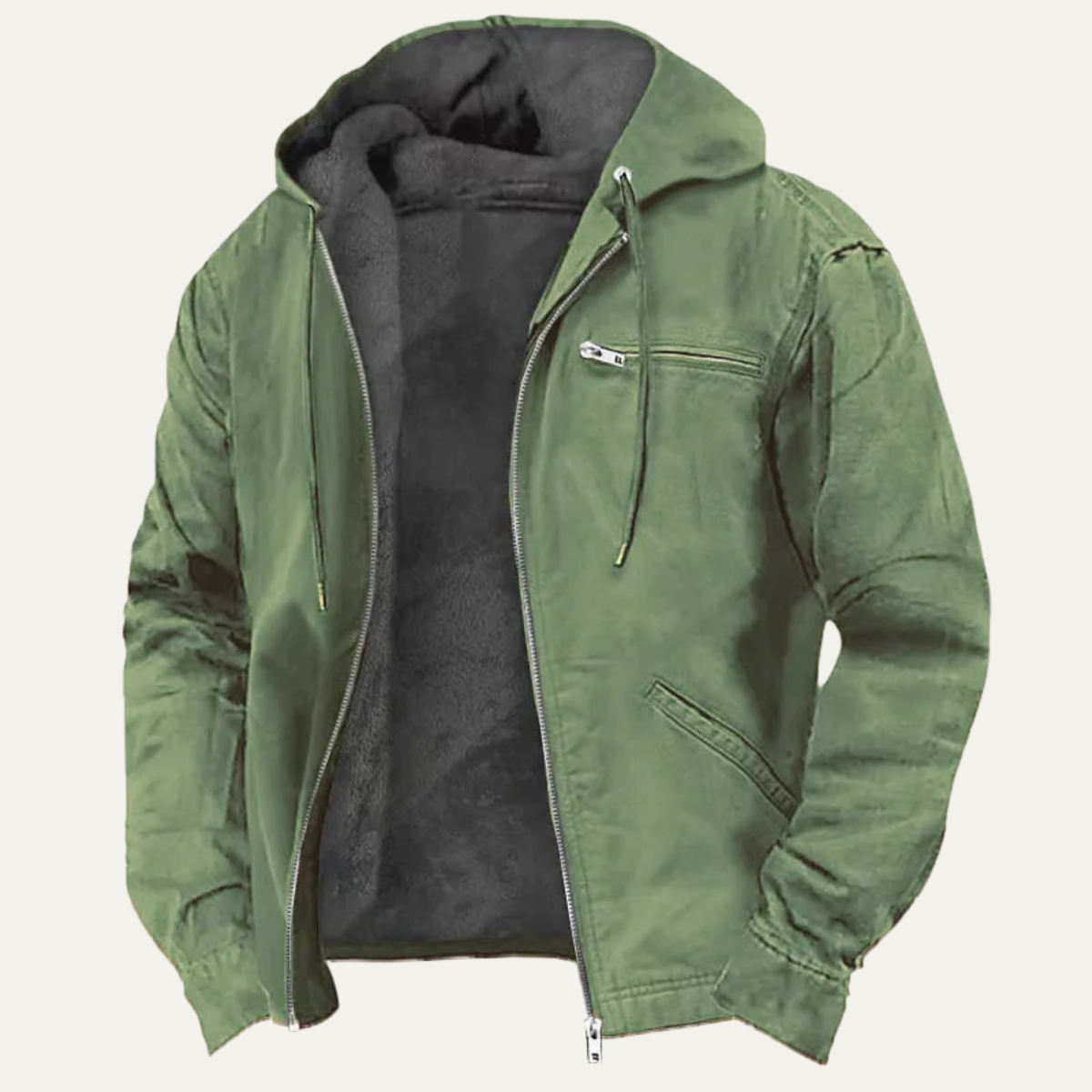 Men's Fleece Lined Hooded Jacket – Full Zip, Relaxed Fit