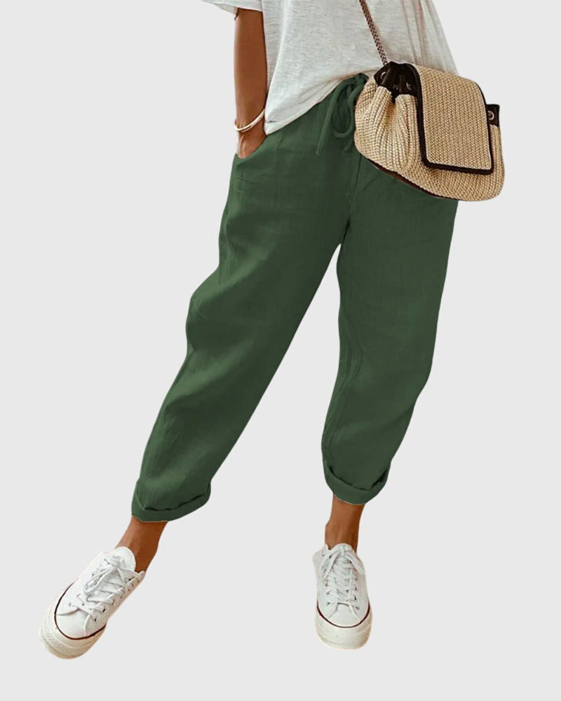 Men's High Waist Trousers – Straight Leg, Elastic Waist