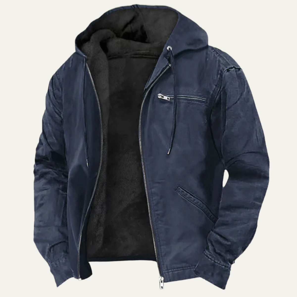 Men's Fleece Lined Hooded Jacket – Full Zip, Relaxed Fit