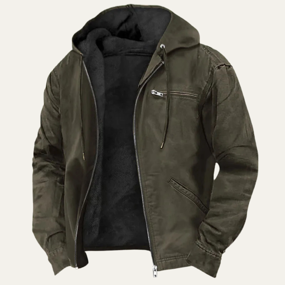 Men's Fleece Lined Hooded Jacket – Full Zip, Relaxed Fit