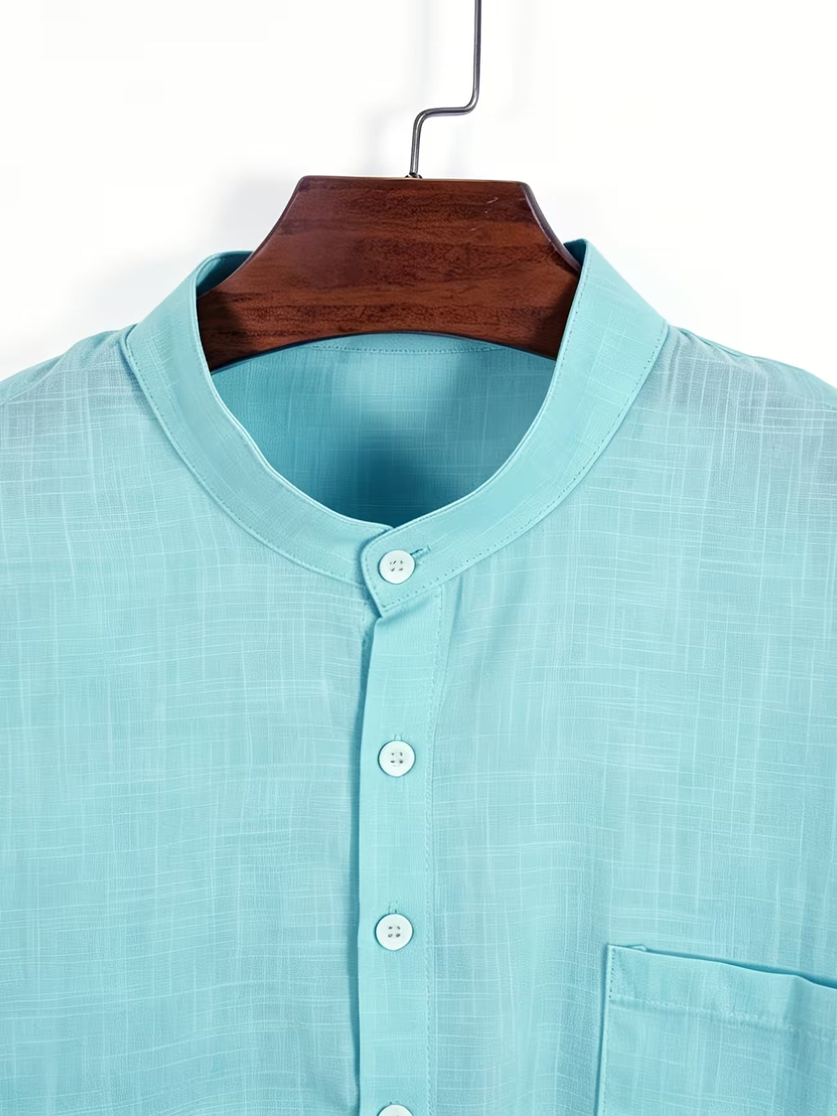 Men's Grandad Collar Shirt – Pure Cotton, Chest Pockets