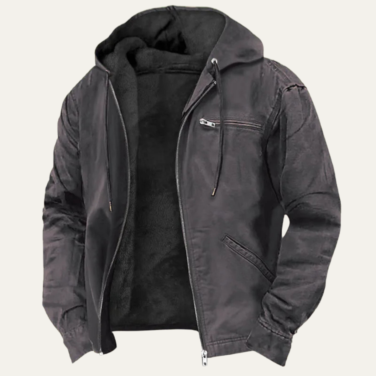 Men's Fleece Lined Hooded Jacket – Full Zip, Relaxed Fit