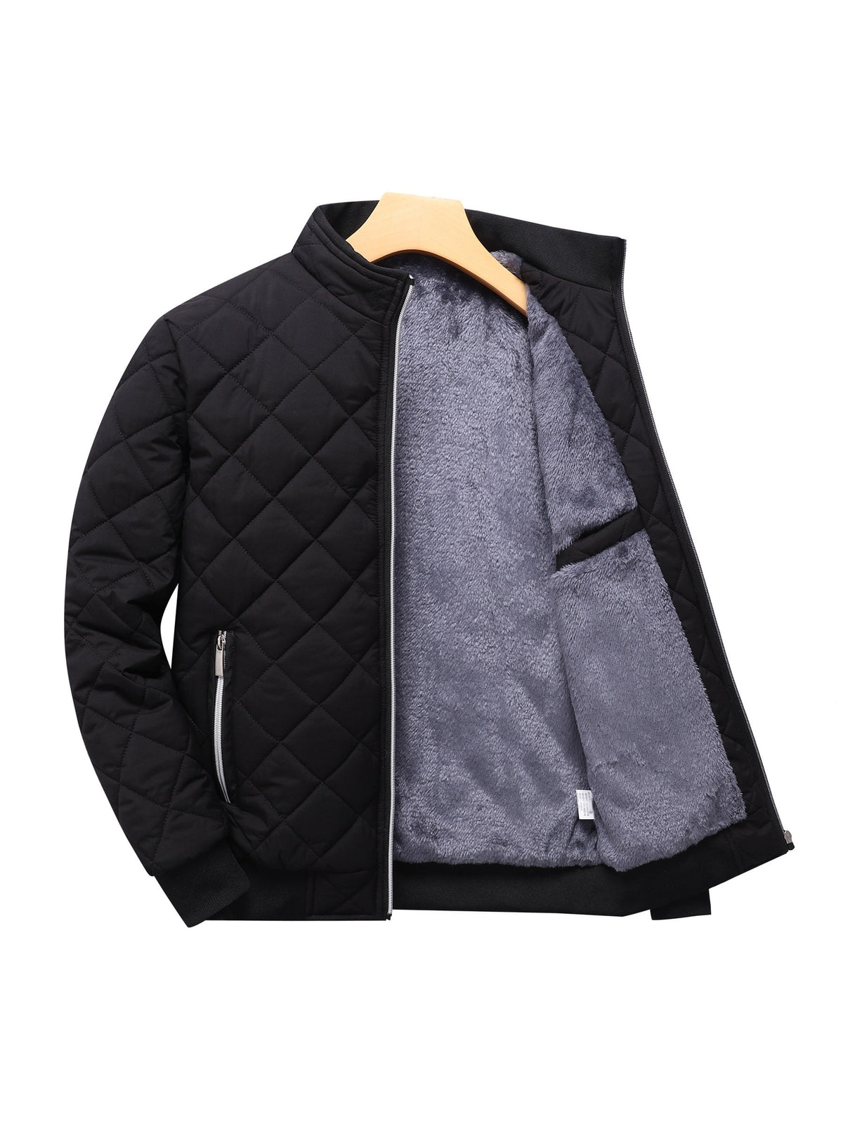 Men's Diamond Quilted Jacket – Stand Collar, Relaxed Fit