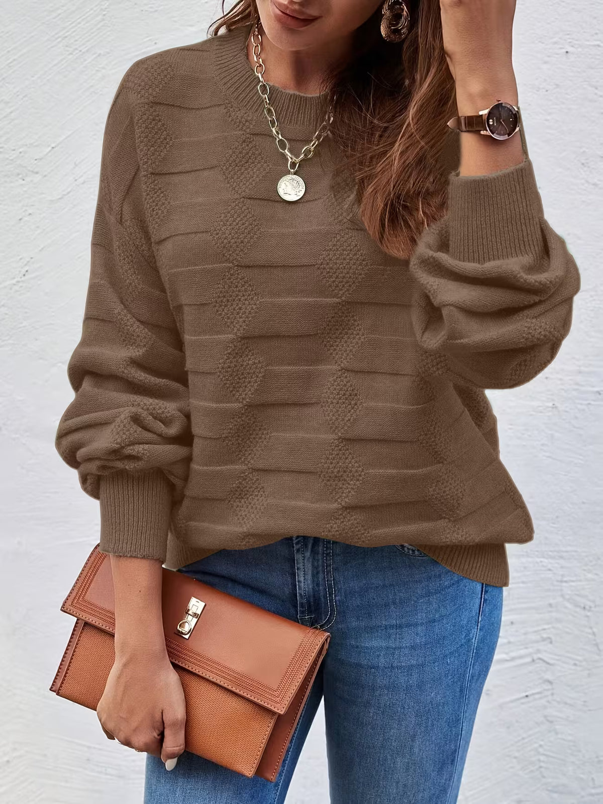 Women's Crew Neck Jumper – Long Sleeve Knit Top, Streamlined Fit