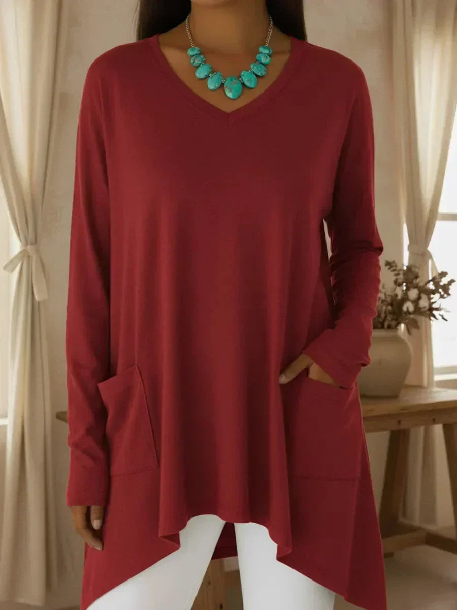 Women's V-Neck Knit Jumper – Relaxed Fit, Ribbed Trims