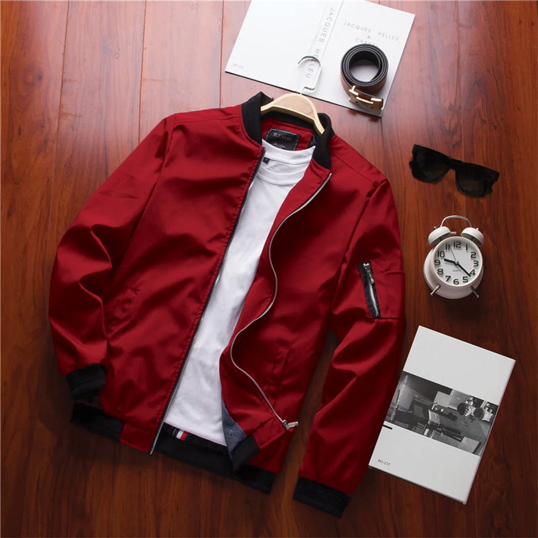 Men's Bomber Jacket – Lightweight Zip Front, Utility Arm Pocket