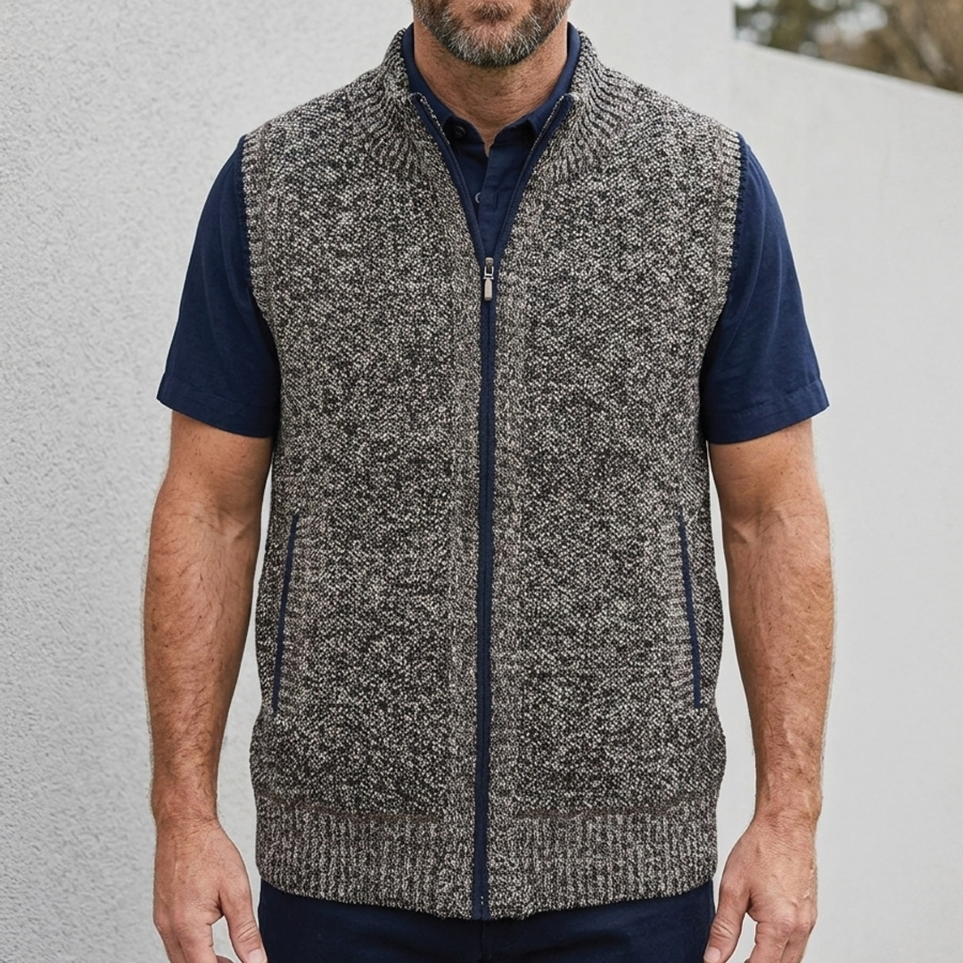 Men's Zip Sleeveless Jumper – Turn-Down Collar, Regular Fit