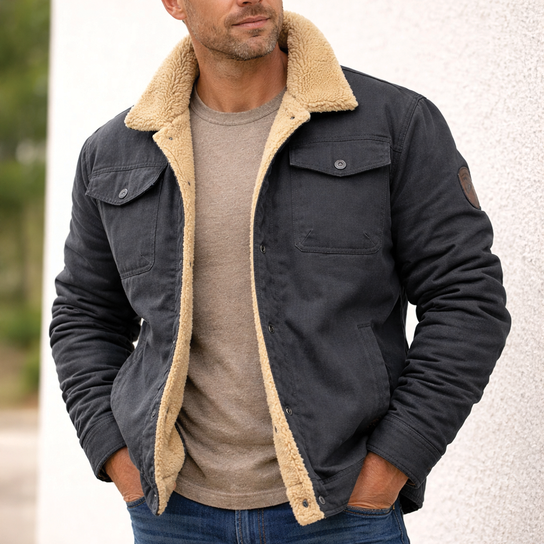 Men's Sherpa Lined Jacket – Button Front Workwear Style, Regular Fit