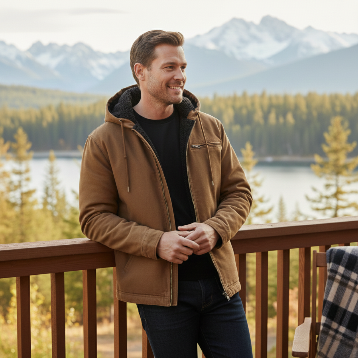 Men's Fleece Lined Hooded Jacket – Full Zip, Relaxed Fit