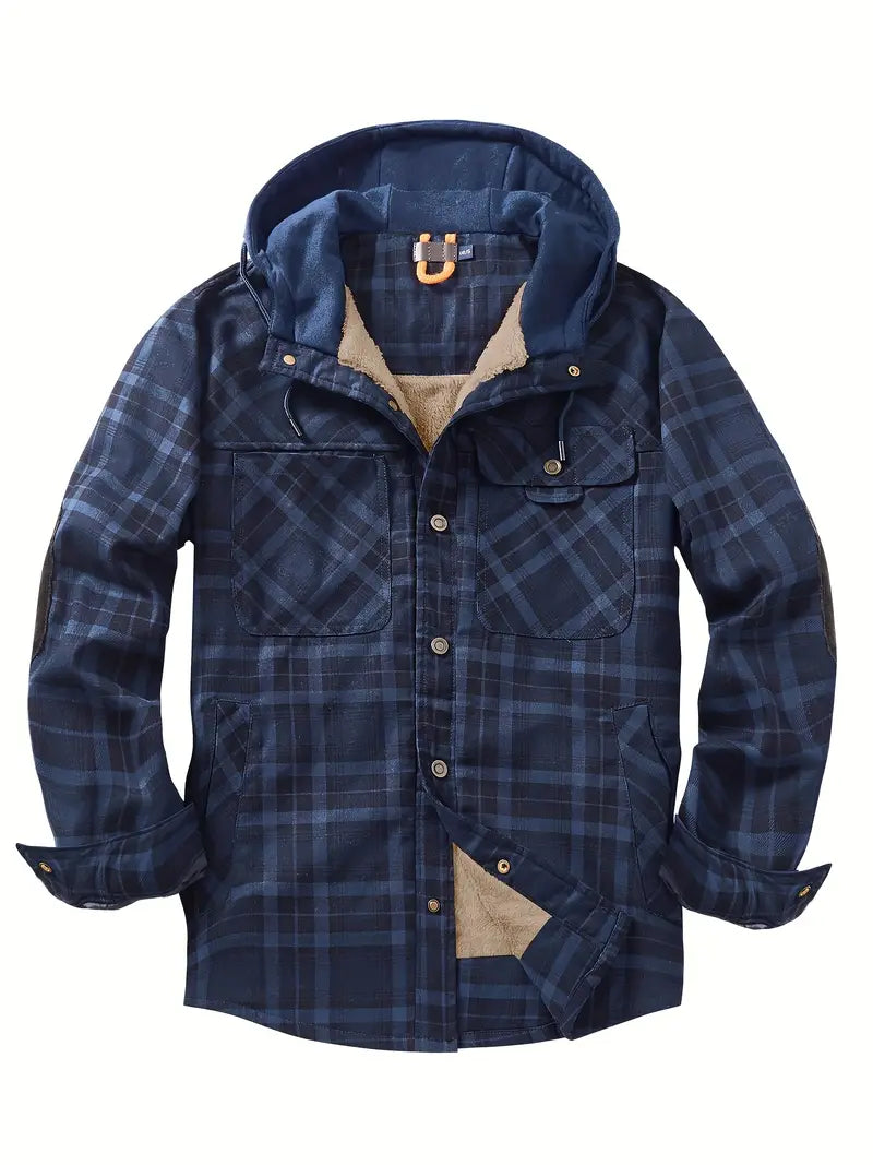 Men's Check Hooded Shirt Jacket – Fleece Lined, Relaxed Fit