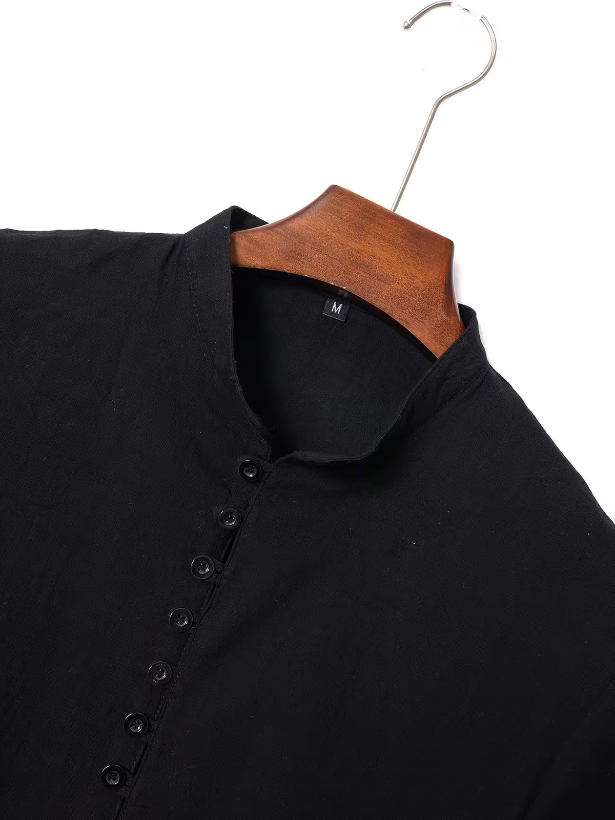 Men's Short Sleeve Grandad Collar Shirt – Linen Look, Relaxed Fit