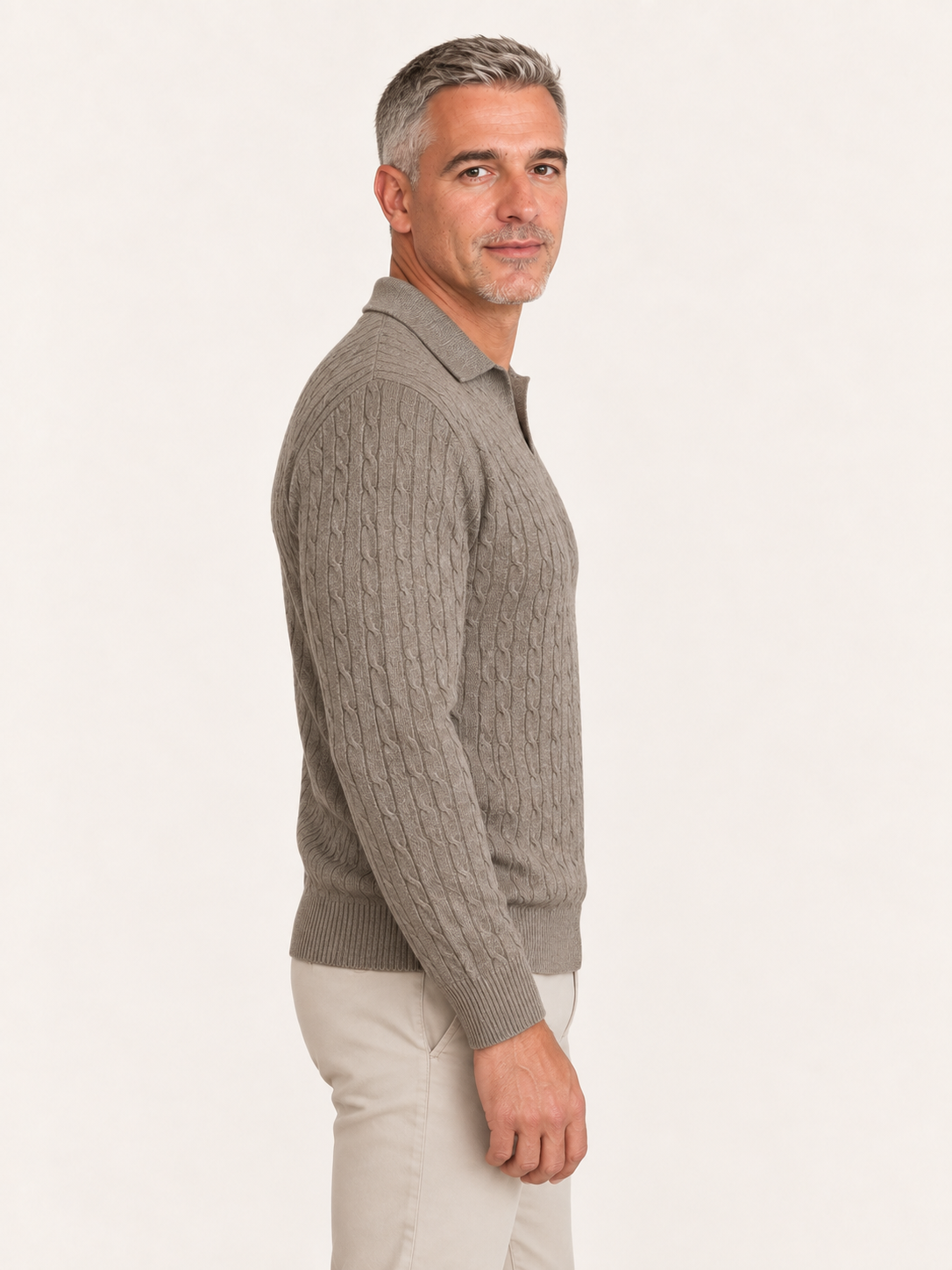 Men's Knitted Polo Jumper – Cable Knit, Johnny Collar