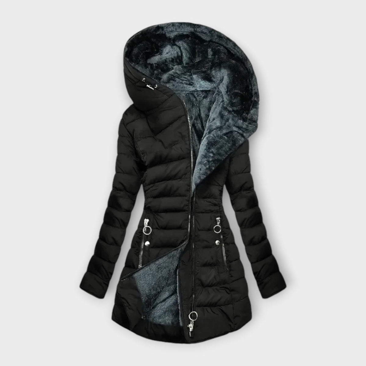 Women's Longline Puffer Jacket – Hooded, Tailored Fit