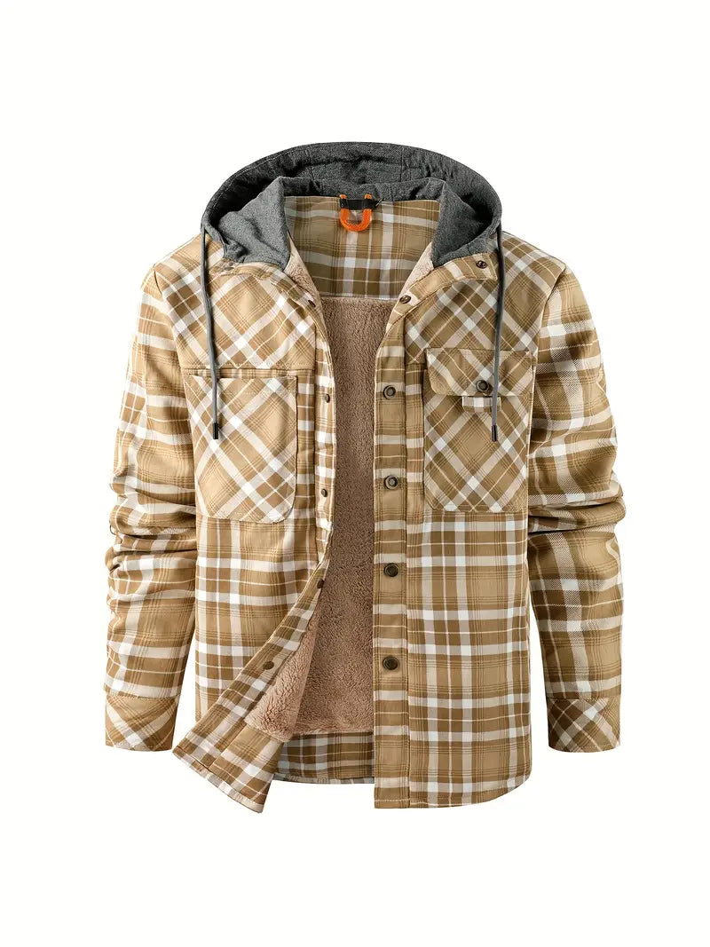 Men's Check Hooded Shirt Jacket – Fleece Lined, Relaxed Fit