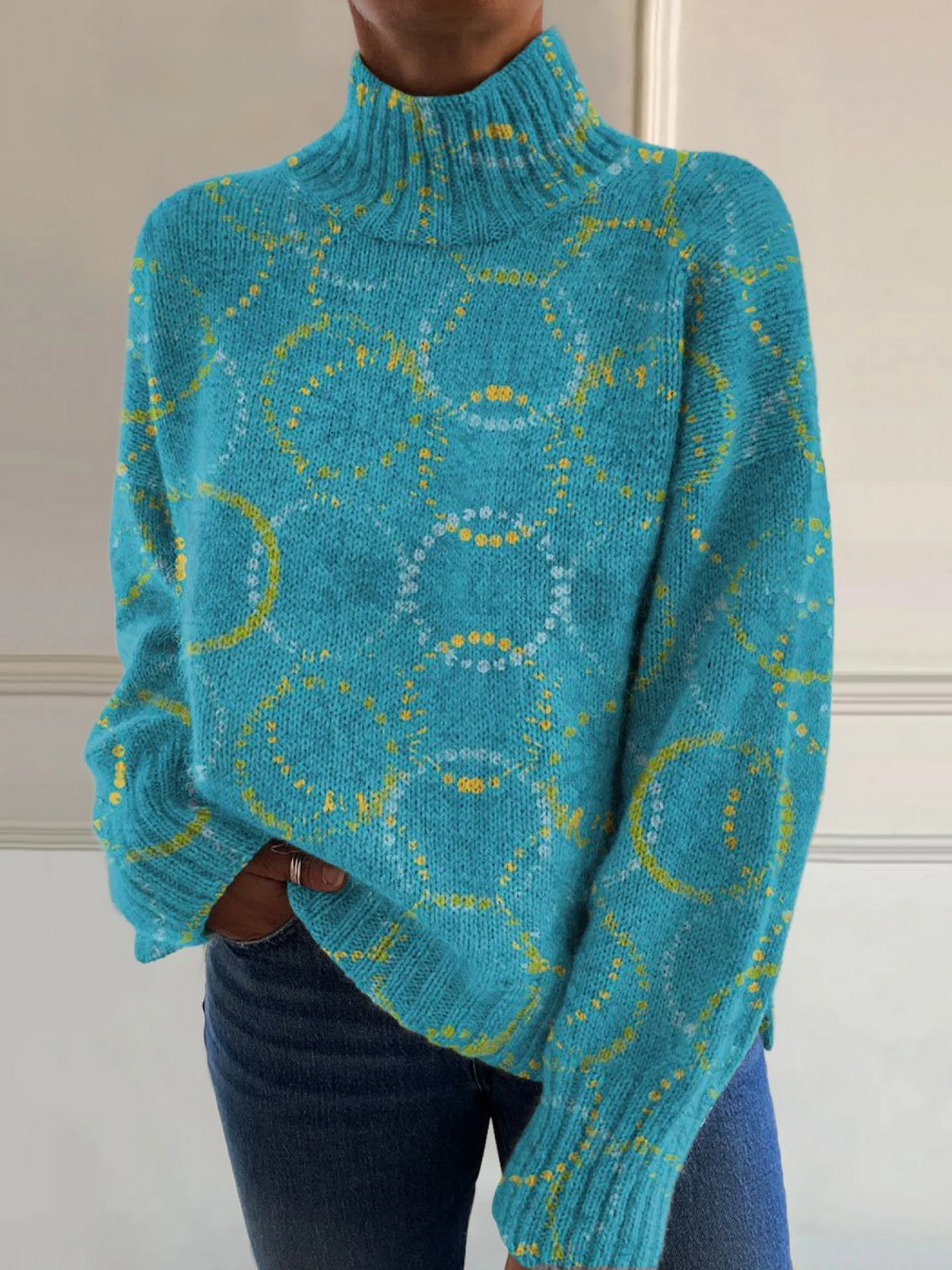 Women's Blue Turtleneck Jumper – Circle Art Print