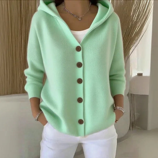 Women's Hooded Button Front Cardigan – Soft Knit, Relaxed Fit