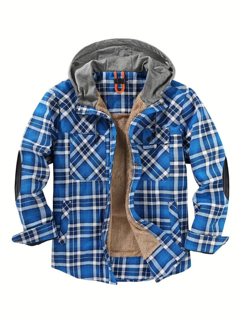 Men's Check Hooded Shirt Jacket – Fleece Lined, Relaxed Fit