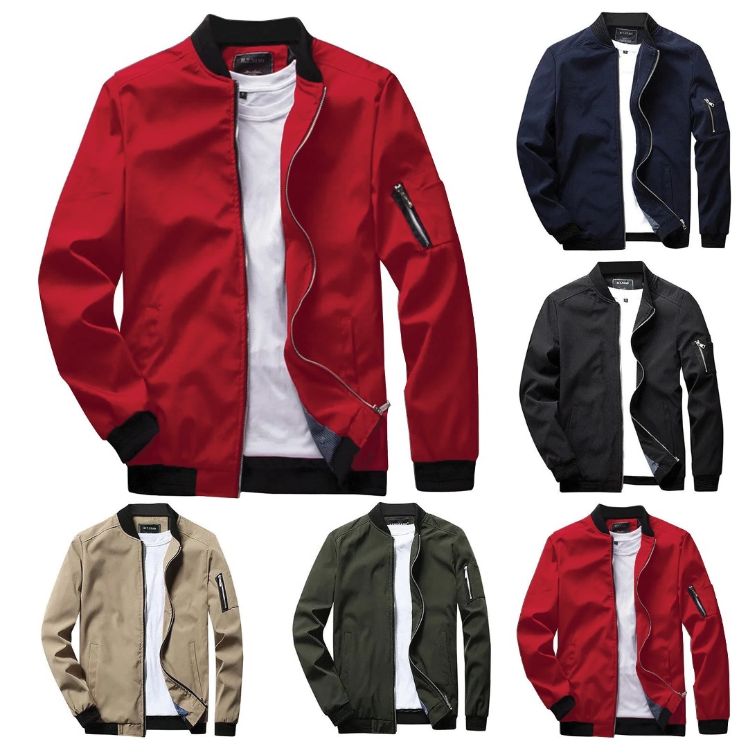 Men's Bomber Jacket – Lightweight Zip Front, Utility Arm Pocket