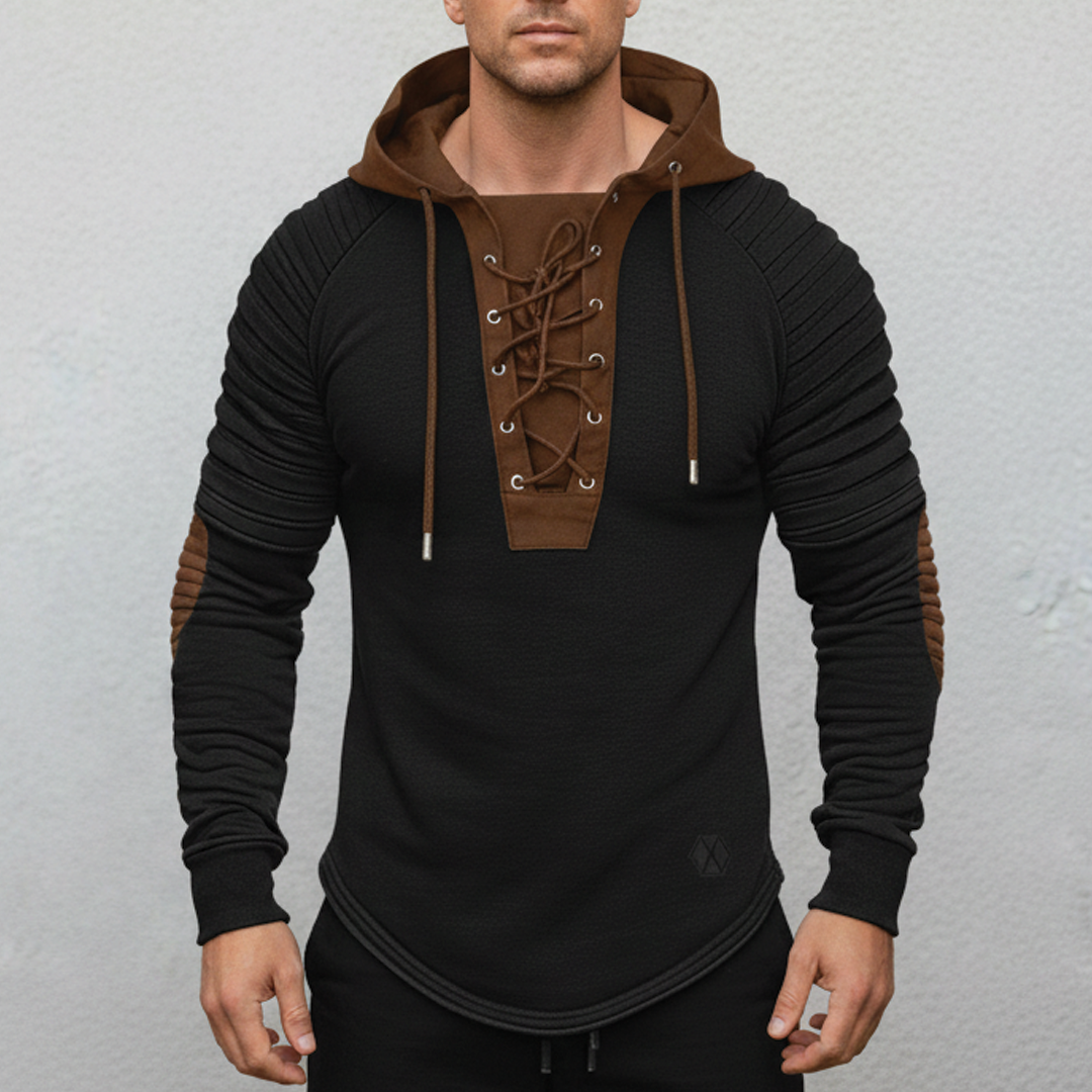 Men's Knitted Hoodie Jumper – Wool Cashmere Blend, Lace-Up Front