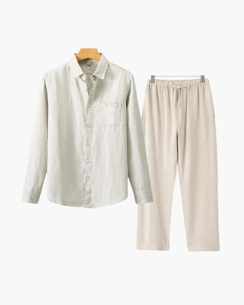 Men's Linen Shirt & Trousers Set – Long Sleeve, Regular Fit