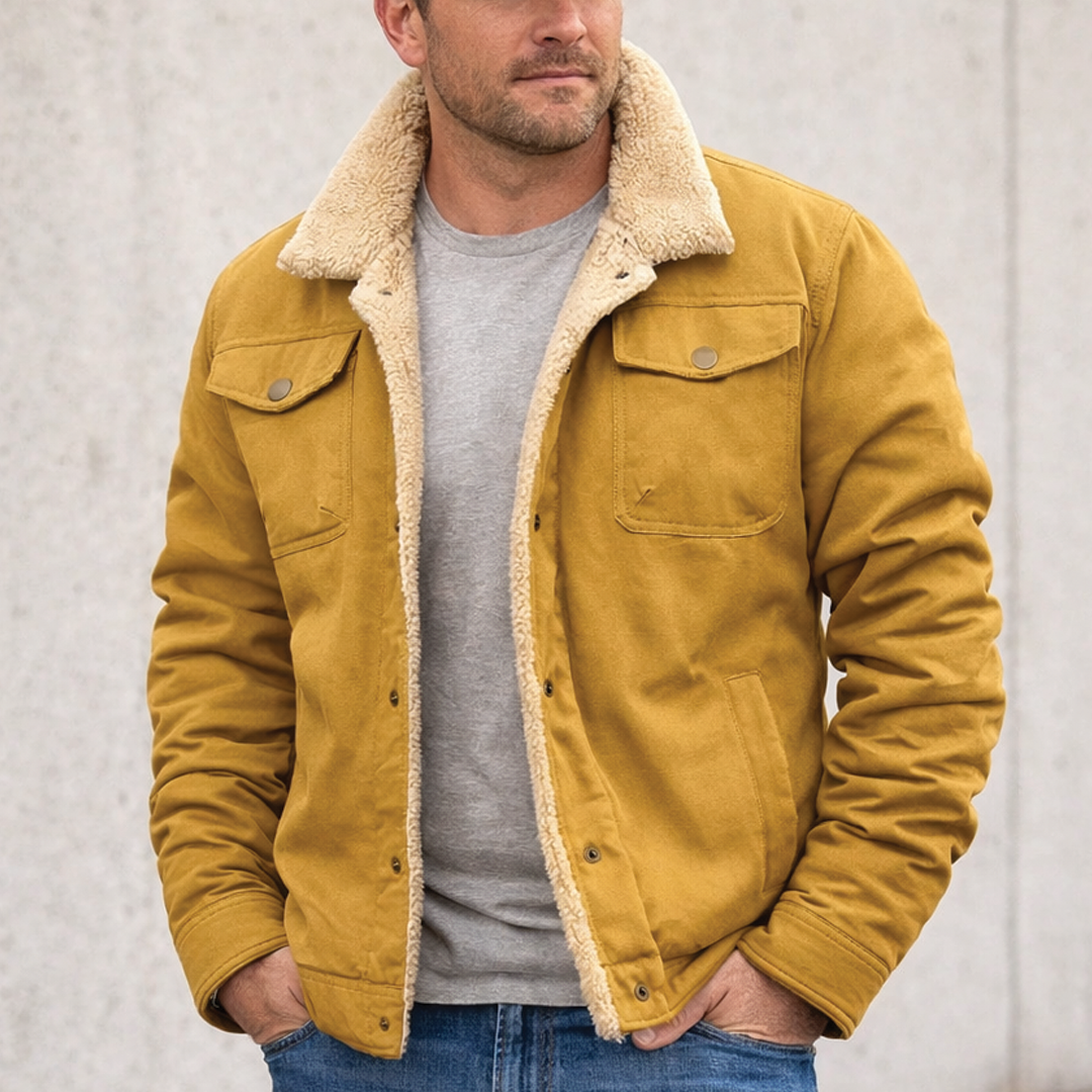 Men's Sherpa Lined Jacket – Button Front Workwear Style, Regular Fit