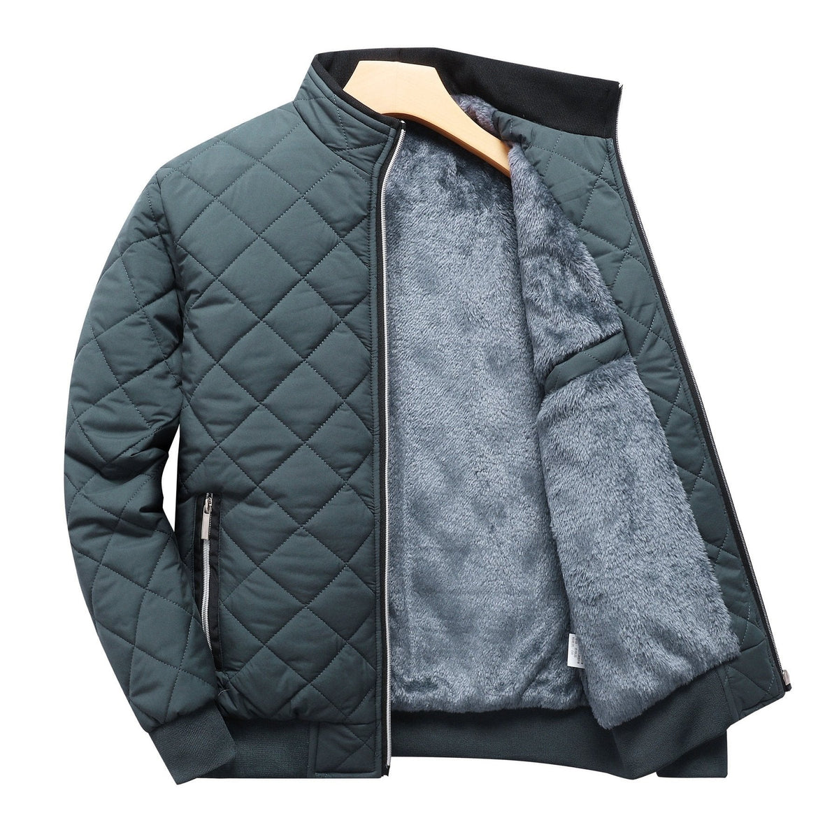 Men's Diamond Quilted Jacket – Stand Collar, Relaxed Fit